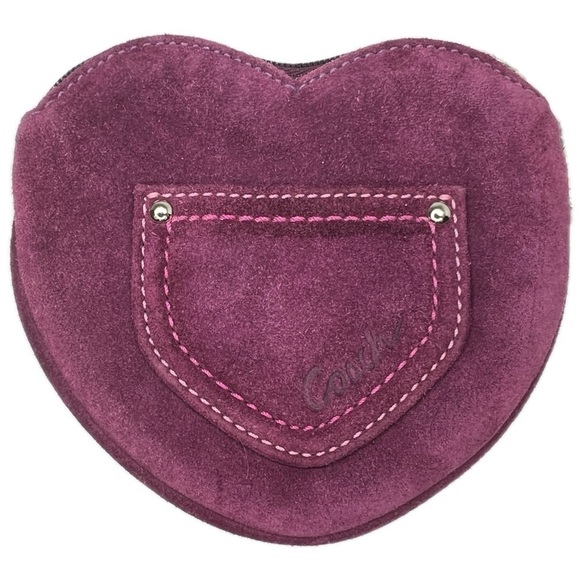 Coach Ombre Heart Leather and Suede Keychain Key Chain Charm Fob & Coin Bag Set - Picture 11 of 14